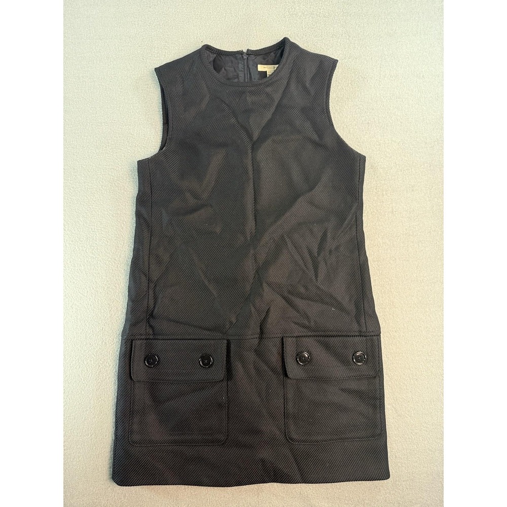 Burberry London Dress Womens 8 Black Herringbone Shift Pockets Workwear Office